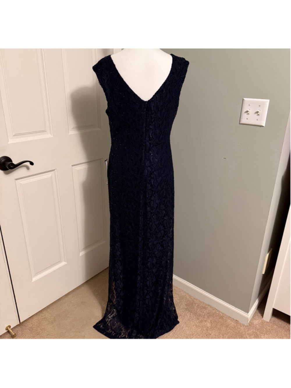 Connected Apparel Navy Sequin Lace Sheath Dress Size 12 NWT - Picture 7 of 11